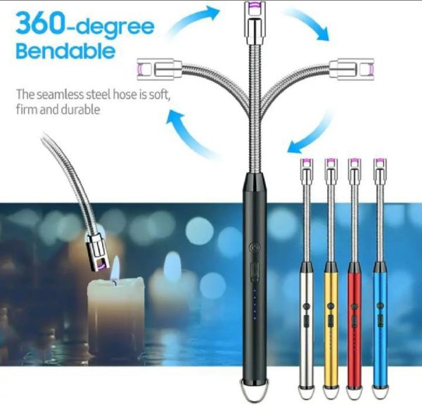 USB Arc Lighter Flameless. Windproof. 360° Flexible Neck. LED Battery Display & Safety Switch.