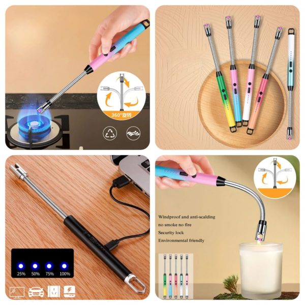 USB Arc Lighter Flameless. Windproof. 360° Flexible Neck. LED Battery Display & Safety Switch.