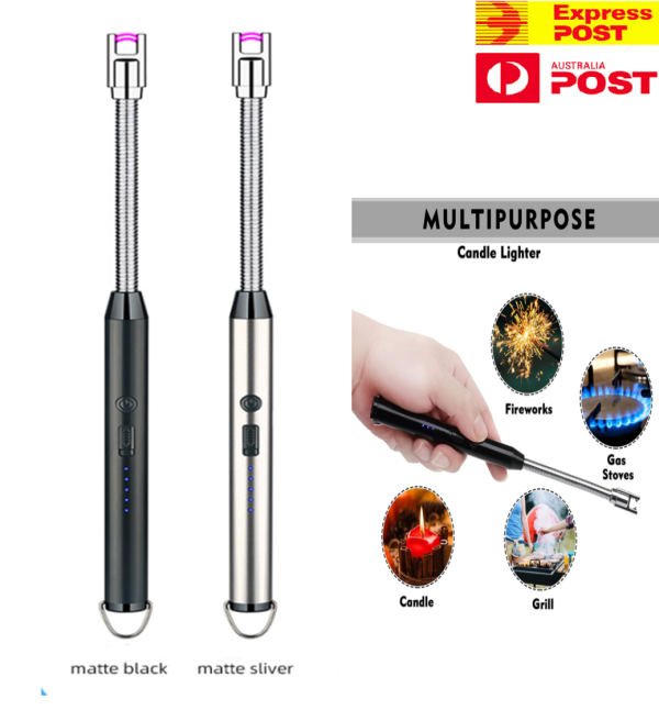 USB Arc Lighter Flameless. Windproof. 360° Flexible Neck. LED Battery Display & Safety Switch.