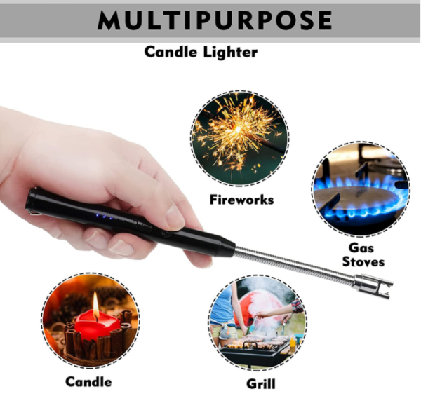 USB Arc Lighter Flameless. Windproof. 360° Flexible Neck. LED Battery Display & Safety Switch.