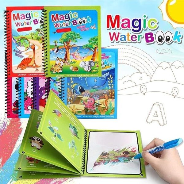 Magic Water Coloring Book for Toddlers - Reusable Water Painting Book with Pen (Random Design)