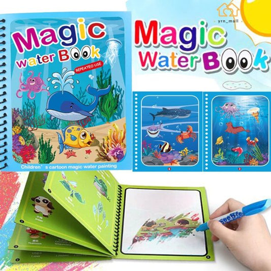 Magic Water Coloring Book for Toddlers - Reusable Water Painting Book with Pen (Random Design)