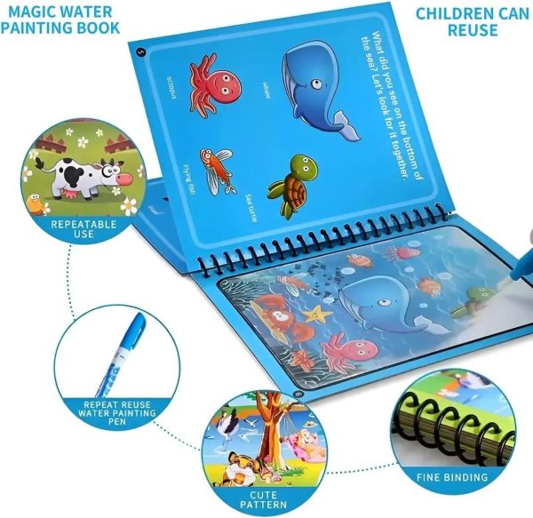 Magic Water Coloring Book for Toddlers - Reusable Water Painting Book with Pen (Random Design)