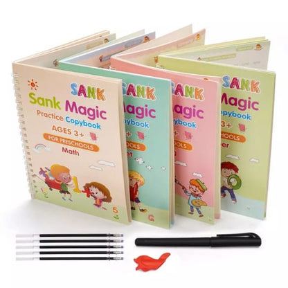Sank Magic Book Reusable Handwriting Book Set for Kids (4 Books + Pen with 10 Refills)